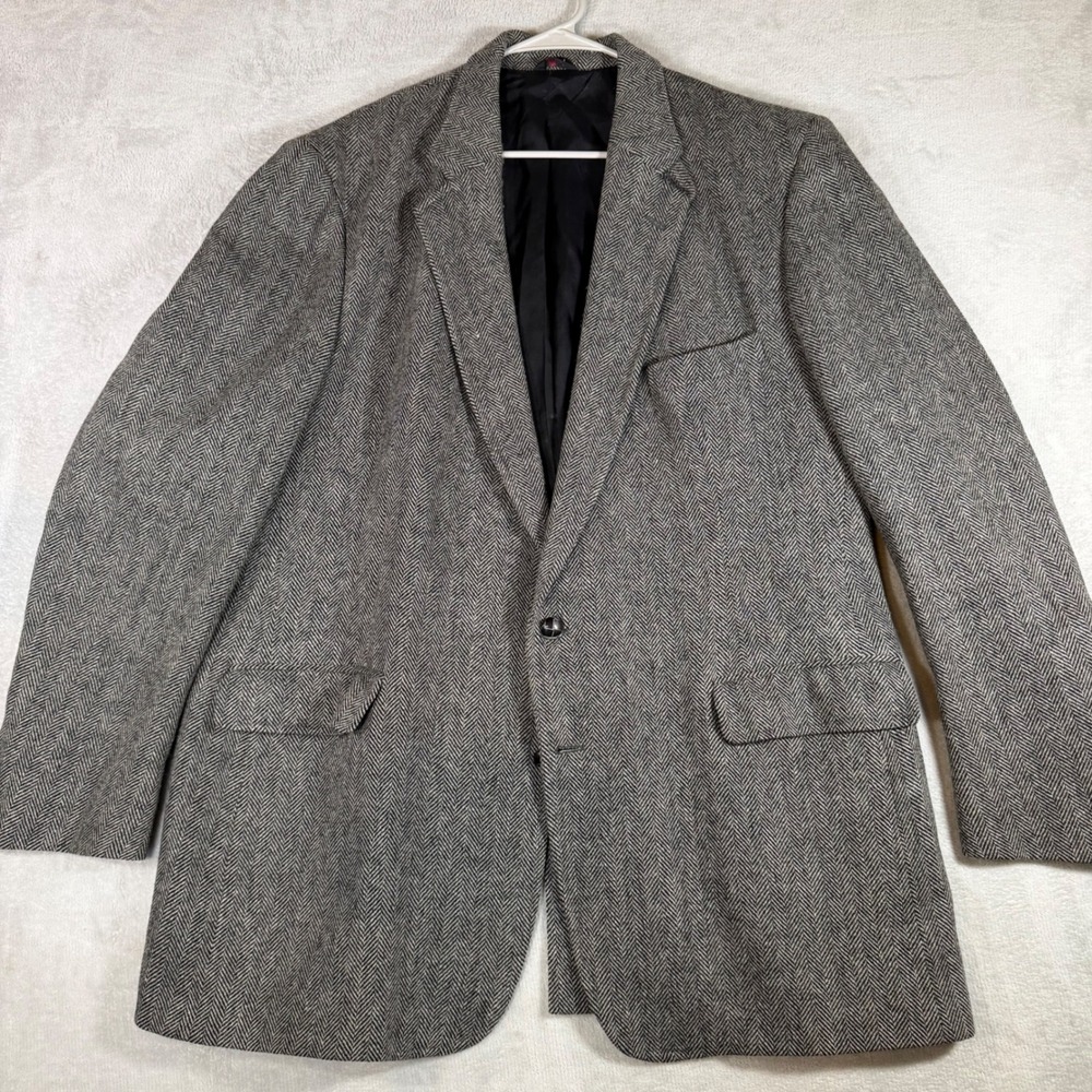 Citation Mens Grey Herringbone 100% Pure Wool Blazer Sport Coat 50 Extra Long XL